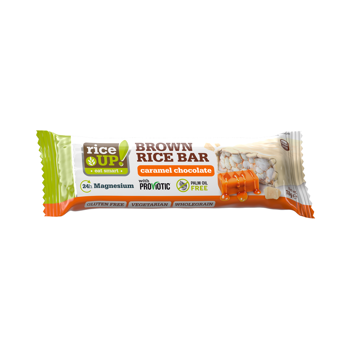 RICEUP! BROWN RICE BAR WITH CARAMEL AND WHITE CHOCOLATE 18G X 20 PCS